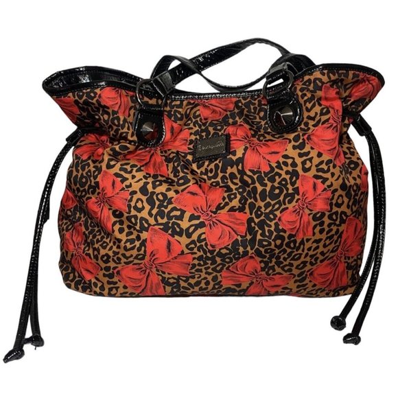 Betsey Johnson BETSEYVILLE Cheetah Print Red Bow Bag drawstring bag - Picture 4 of 14